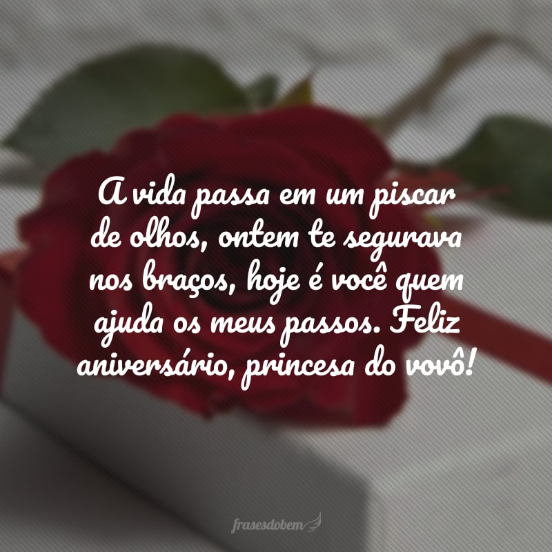 A vida passa em um piscar de olhos, ontem te segurava nos braços, hoje é você quem ajuda os meus passos. Feliz aniversário, princesa do vovô! 