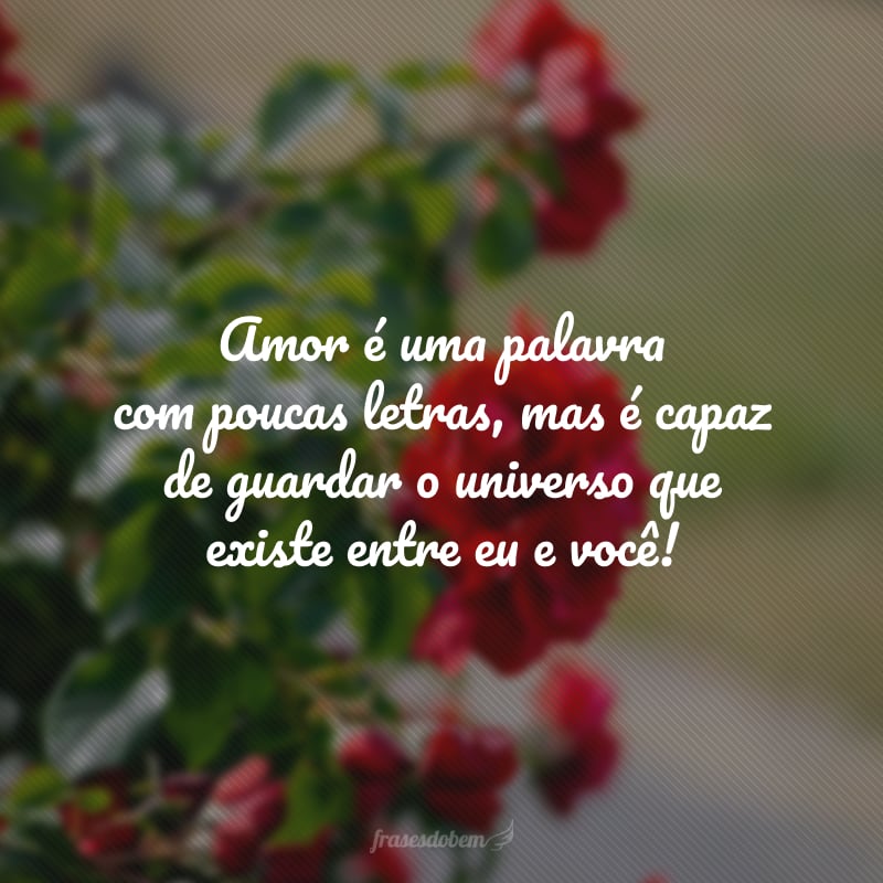 Amor é uma palavra com poucas letras, mas é capaz de guardar o universo que existe entre eu e você!