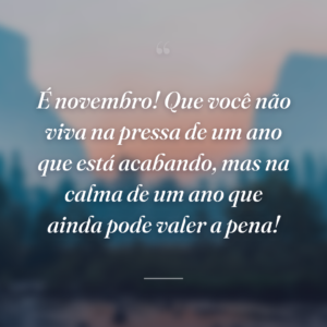 É novembro! Que você não viva na pressa de um ano que está acabando, mas na calma de um ano que ainda pode valer a pena!