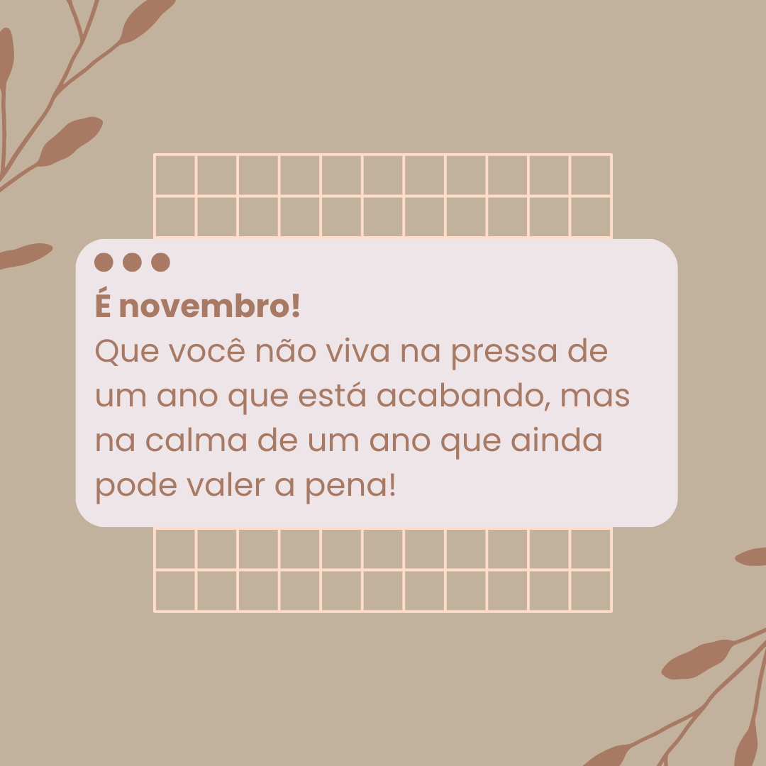 É novembro! Que você não viva na pressa de um ano que está acabando, mas na calma de um ano que ainda pode valer a pena!