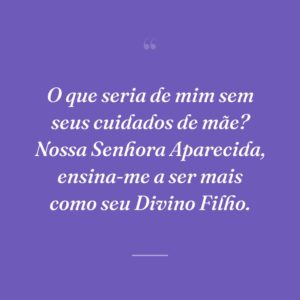 O que seria de mim sem seus cuidados de mãe? Nossa Senhora Aparecida, ensina-me a ser mais como seu Divino Filho.