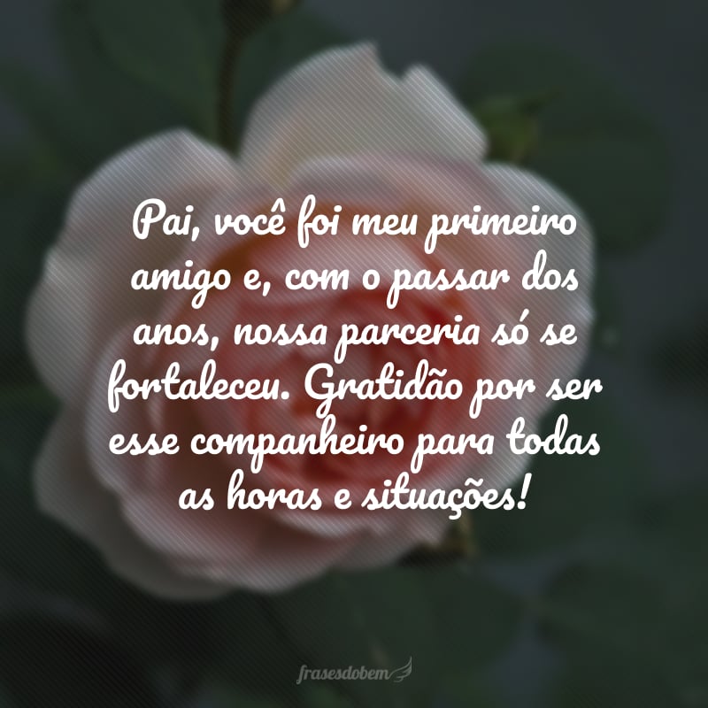 Pai, você foi meu primeiro amigo e, com o passar dos anos, nossa parceria só se fortaleceu. Gratidão por ser esse companheiro para todas as horas e situações!