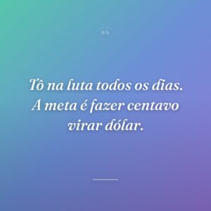 Tô na luta todos os dias. A meta é fazer centavo virar dólar.