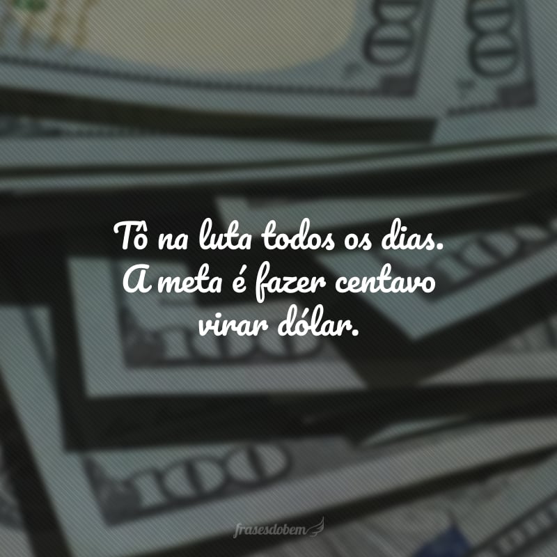 Tô na luta todos os dias. A meta é fazer centavo virar dólar. 