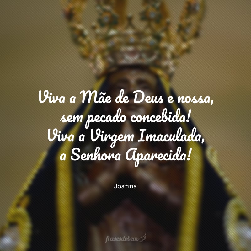 Viva a Mãe de Deus e nossa, sem pecado concebida! Viva a Virgem Imaculada, a Senhora Aparecida!