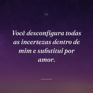 Você desconfigura todas as incertezas dentro de mim e substitui por amor.