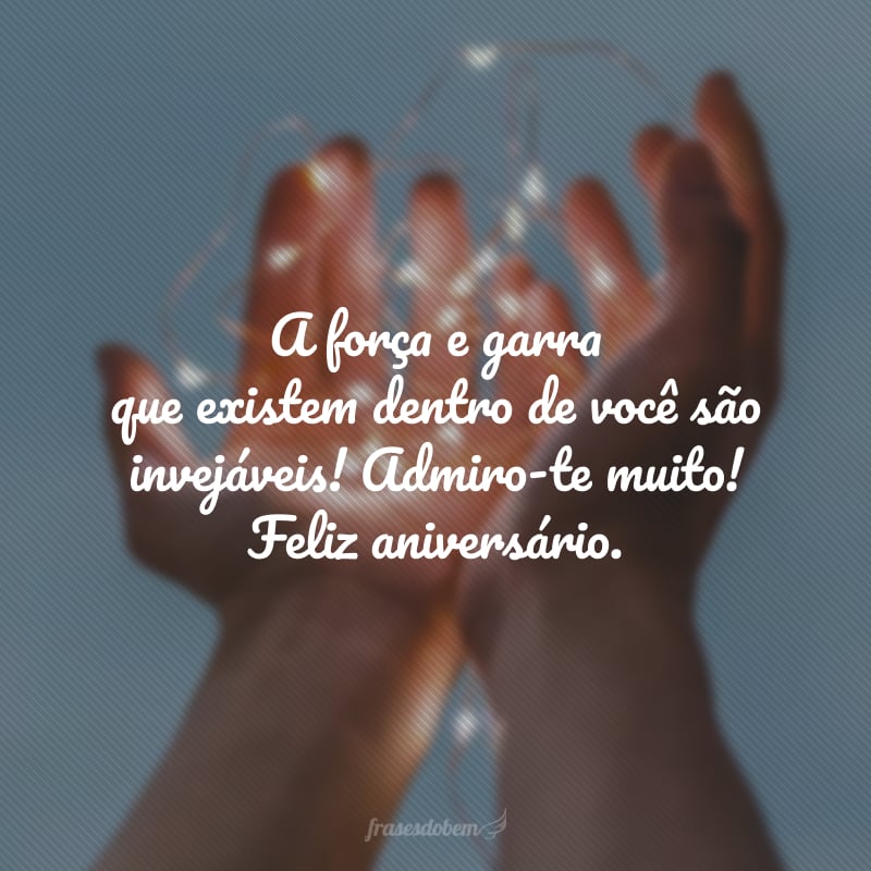 A força e garra que existem dentro de você são invejáveis! Admiro-te muito! Feliz aniversário.