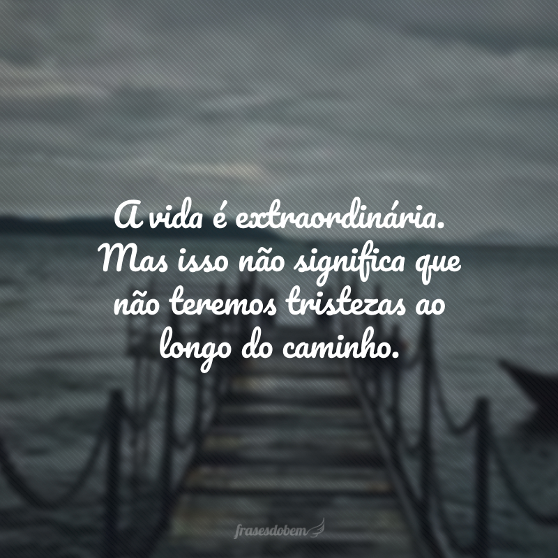 A vida é extraordinária. Mas isso não significa que não teremos tristezas ao longo do caminho. 