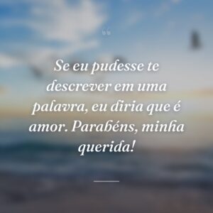 Se eu pudesse te descrever em uma palavra, eu diria que é amor. Parabéns, minha querida!