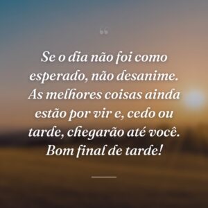 Se o dia não foi como esperado, não desanime. As melhores coisas ainda estão por vir e, cedo ou tarde, chegarão até você. Bom final de tarde!