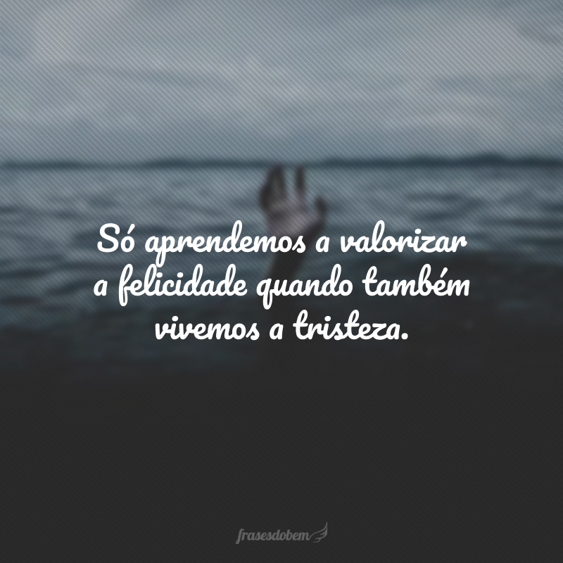 Só aprendemos a valorizar a felicidade quando também vivemos a tristeza.