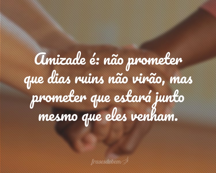 Amizade é: não prometer que dias ruins não virão, mas prometer que estará junto mesmo que eles venham.