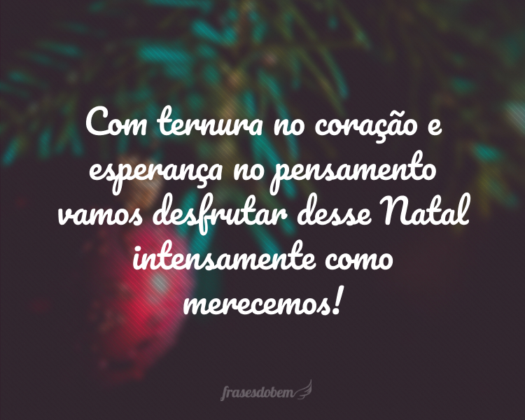 Com ternura no coração e esperança no pensamento vamos desfrutar desse Natal intensamente como merecemos!