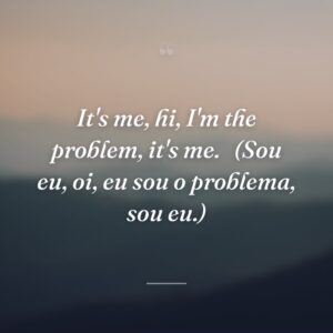 It's me, hi, I'm the problem, it's me. 
(Sou eu, oi, eu sou o problema, sou eu.)