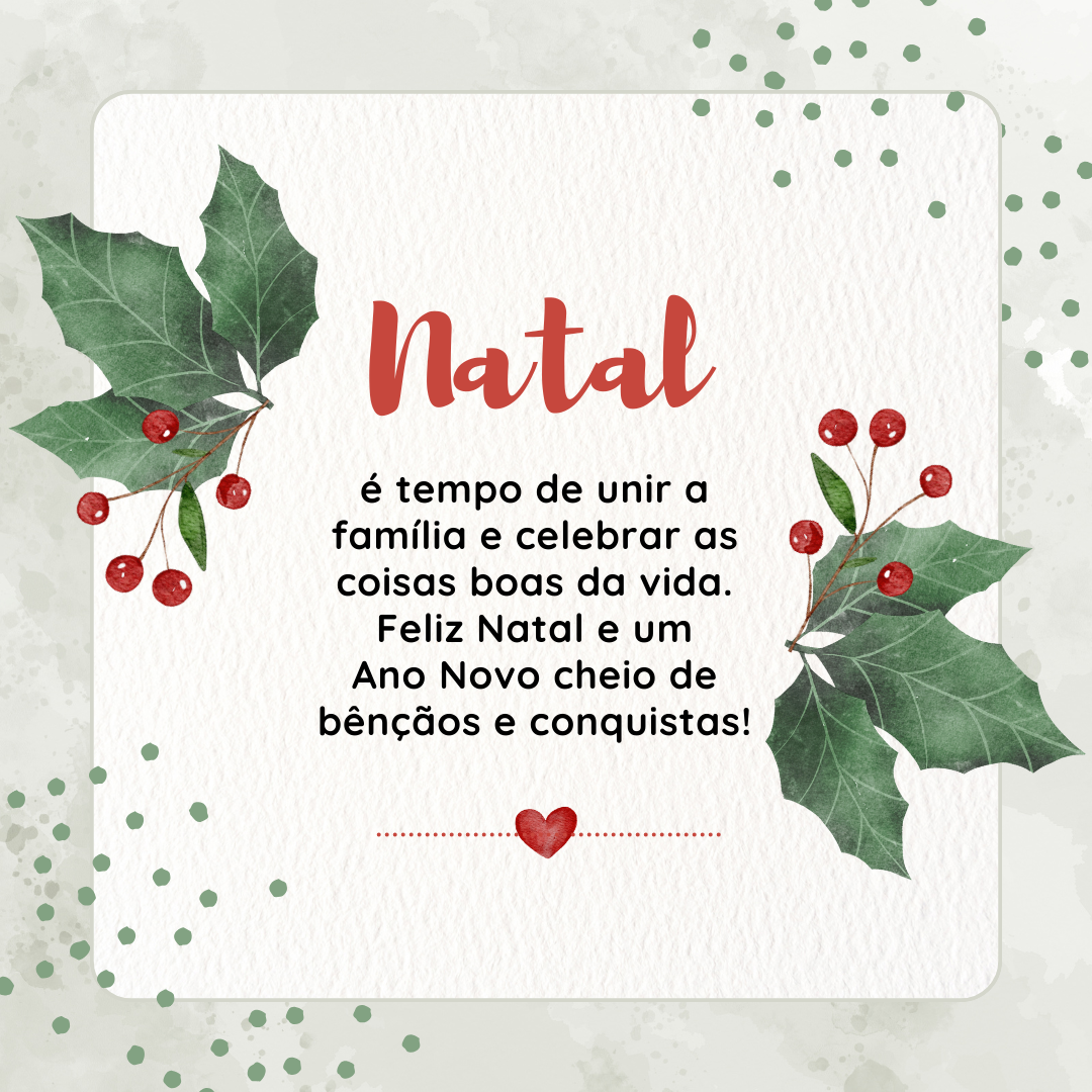 Natal é tempo de unir a família e celebrar as coisas boas da vida. Feliz Natal e um Ano Novo cheio de bênçãos e conquistas!