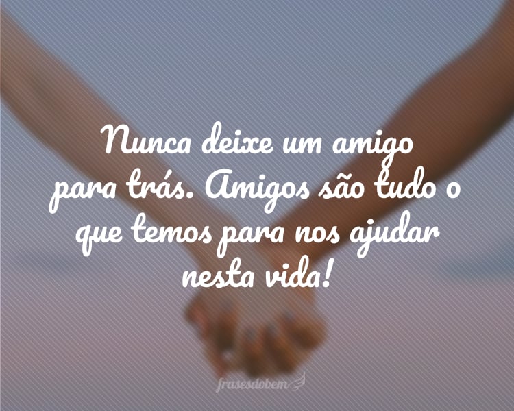 Nunca deixe um amigo para trás. Amigos são tudo o que temos para nos ajudar nesta vida!