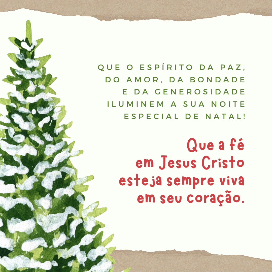 Que o espírito da paz, do amor, da bondade e da generosidade iluminem a sua noite especial de Natal! Que a fé em Jesus Cristo esteja sempre viva em seu coração.