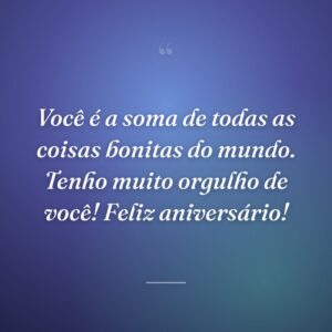 Você é a soma de todas as coisas bonitas do mundo. Tenho muito orgulho de você! Feliz aniversário!