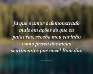 Já que o amor é demonstrado mais em ações do que eu palavras, receba meu carinho como prova dos meus sentimentos por você! Bom dia.