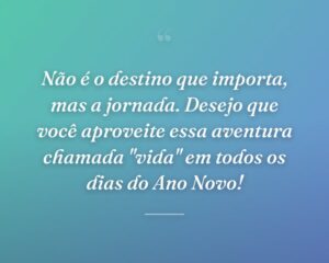Não é o destino que importa, mas a jornada. Desejo que você aproveite essa aventura chamada "vida" em todos os dias do Ano Novo!