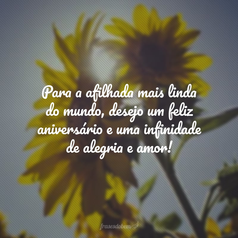 Para a afilhada mais linda do mundo, desejo um feliz aniversário e uma infinidade de alegria e amor! Seu coração puro encanta a nossa família em todos os sentidos.