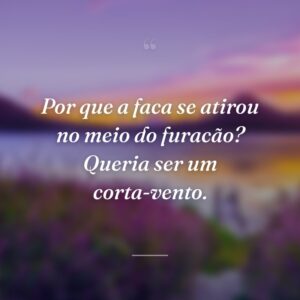 Por que a faca se atirou no meio do furacão? Queria ser um corta-vento.