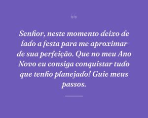 Senhor, neste momento deixo de lado a festa para me aproximar de sua perfeição. Que no meu Ano Novo eu consiga conquistar tudo que tenho planejado! Guie meus passos.