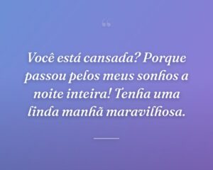Você está cansada? Porque passou pelos meus sonhos a noite inteira! Tenha uma linda manhã maravilhosa.