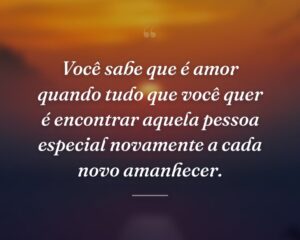 Você sabe que é amor quando tudo que você quer é encontrar aquela pessoa especial novamente a cada novo amanhecer.