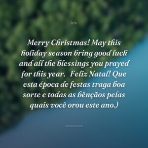 Merry Christmas! May this holiday season bring good luck and all the blessings you prayed for this year.
 Feliz Natal! Que esta época de festas traga boa sorte e todas as bênçãos pelas quais você orou este ano.)