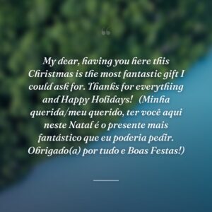 My dear, having you here this Christmas is the most fantastic gift I could ask for. Thanks for everything and Happy Holidays!
 (Minha querida/meu querido, ter você aqui neste Natal é o presente mais fantástico que eu poderia pedir. Obrigado(a) por tudo e Boas Festas!)