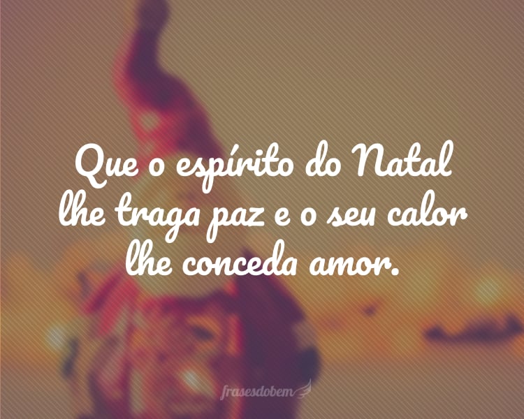 Que o espírito do Natal lhe traga paz e o seu calor lhe conceda amor.