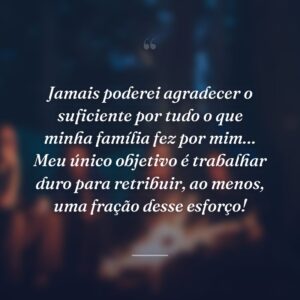 Jamais poderei agradecer o suficiente por tudo o que minha família fez por mim… Meu único objetivo é trabalhar duro para retribuir, ao menos, uma fração desse esforço!