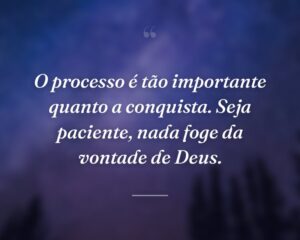 O processo é tão importante quanto a conquista. Seja paciente, nada foge da vontade de Deus.