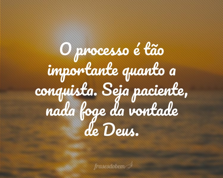 O processo é tão importante quanto a conquista. Seja paciente, nada foge da vontade de Deus.