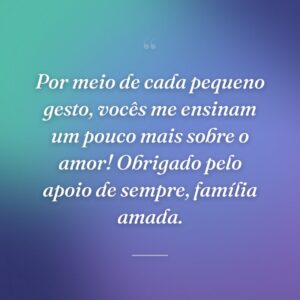 Por meio de cada pequeno gesto, vocês me ensinam um pouco mais sobre o amor! Obrigado pelo apoio de sempre, família amada.