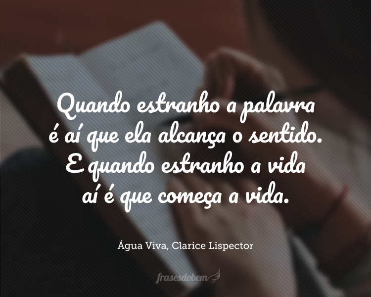 Quando estranho a palavra é aí que ela alcança o sentido. E quando estranho a vida aí é que começa a vida. Tomo conta para não me ultrapassar.