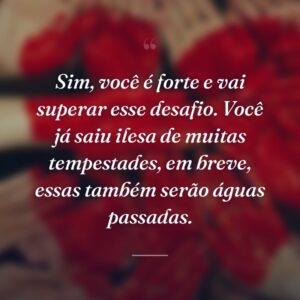 Sim, você é forte e vai superar esse desafio. Você já saiu ilesa de muitas tempestades, em breve, essas também serão águas passadas.