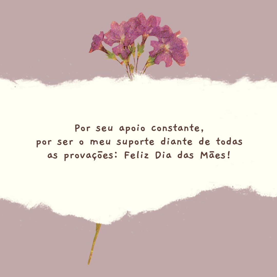 Por seu apoio constante, por ser o meu suporte diante de todas as provações: Feliz Dia das Mães!